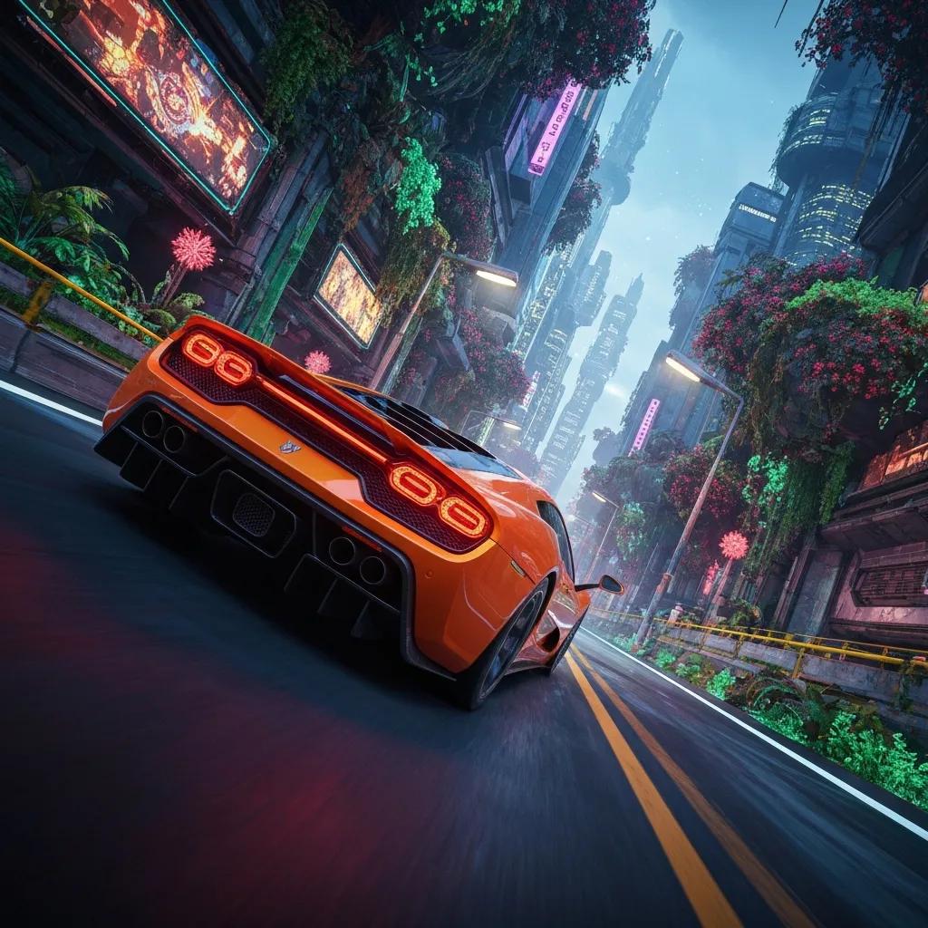 Luxurious supercar parked in a scenic location with palm trees and blue sky