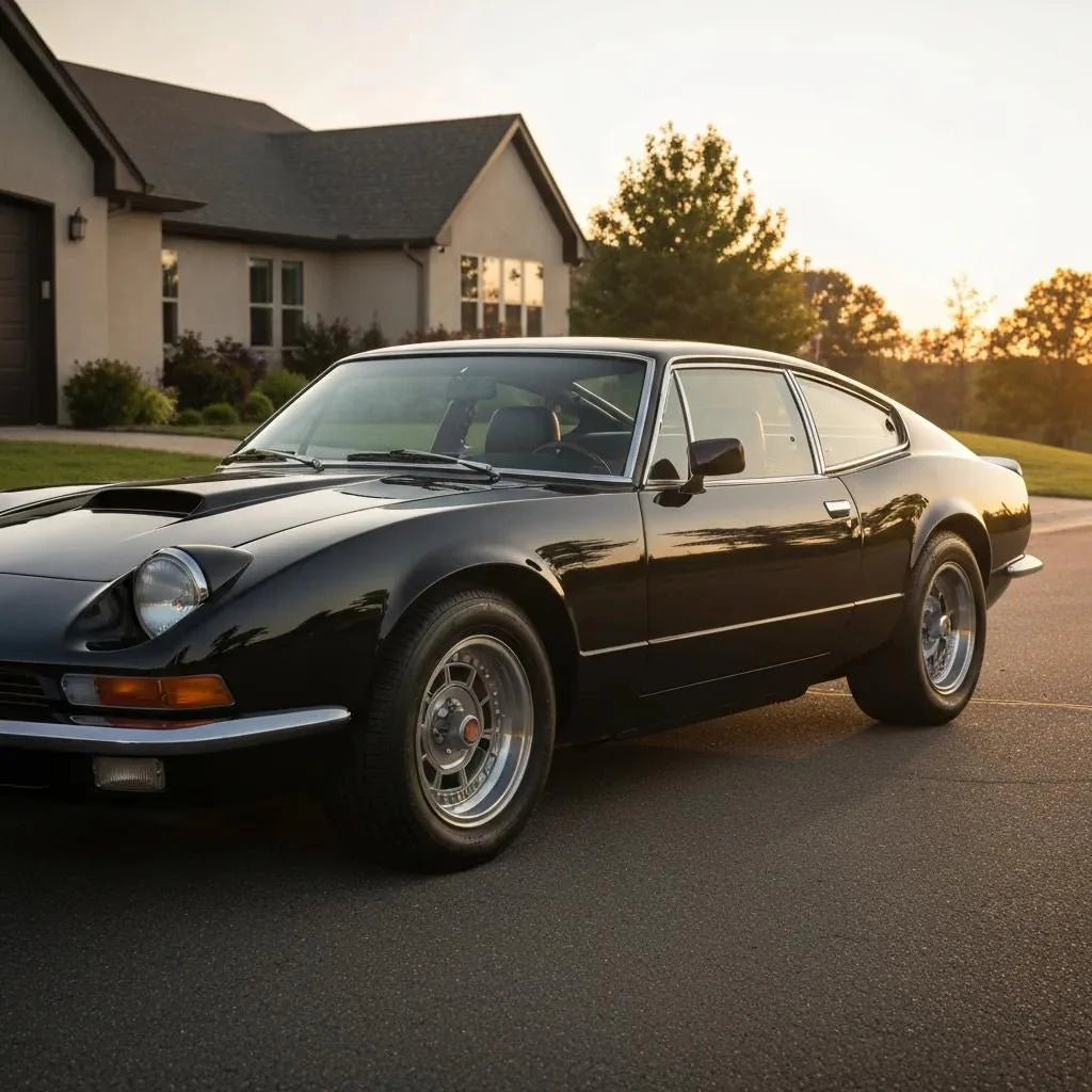 Luxury car parked in an upscale urban setting, representing the allure of luxury car rentals